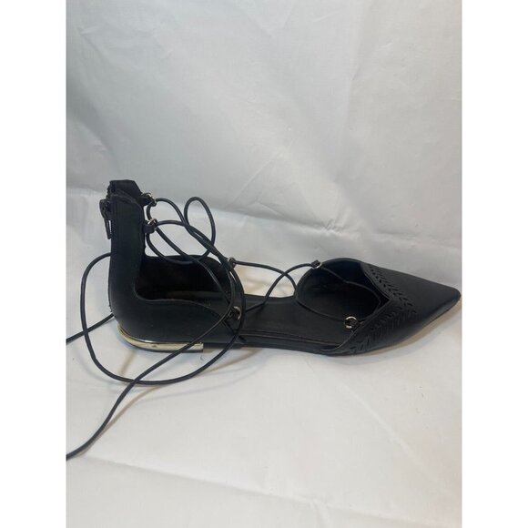 ALDO Women's Black Leather Lace Up Gladiator Pointed Toe Back Zip Flat Shoes 9 - Picture 2 of 11